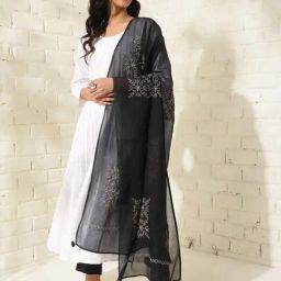 Fabindia Black Embroidered Dupatta-image-24
