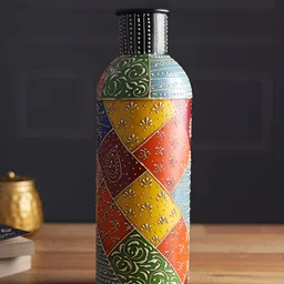 Aura Yellow & Pink Printed Wooden Flower Vase-11