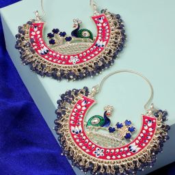 Zaveri Pearls Multicolor Meenakari Peacock Inspired Crescent Hoop Earrings-ZPFK14626 image 1