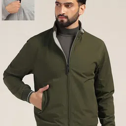 Blackberrys Men Mock Collar Solid Casual Bomber Reversible Jacket-picture-46