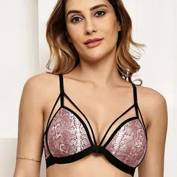PrettyCat Brown Non-Wired Polyester Plunge Bra-image-15