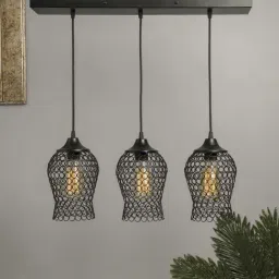 Homesake 3-Lights Linear Cluster Black Metal Chimney Pendant Light - Set of 1 (Bulb not included)-7