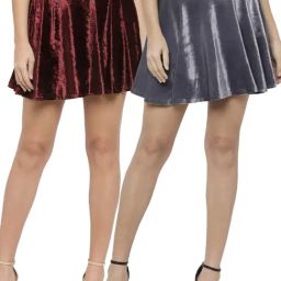 N-Gal Maroon & Grey Above Knees Skirt (Pack Of 2)-image-56