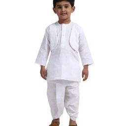 BownBee Kids White Printed Kurta with Dhoti-image-50