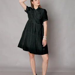 Zink London Black Printed A Line Dress-picture-23