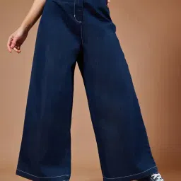 DOLCE CRUDO Dark Blue Relaxed Fit High Rise Jeans-image-32