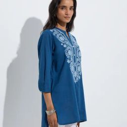 Utsa by Westside Indigo Floral Embroidered Cotton Straight Kurta-picture-25