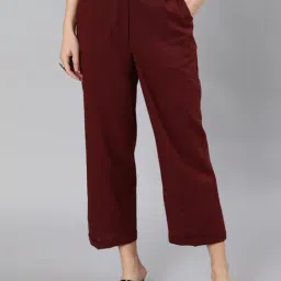 Jaipur Kurti Maroon Straight Fit Pleated Trousers-19