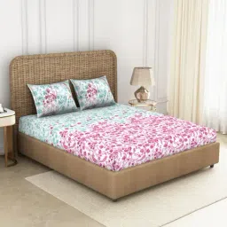 Spaces Red 144 TC Cotton Printed Double Bed Sheet with 2 Pillow Covers-image-17