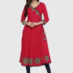 YASH GALLERY Pink Cotton Printed Flared Kurta-image-77