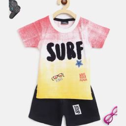 lil tomatoes Li'l Tomatoes Kids Red & Black Printed T-Shirt with Shorts-picture-5