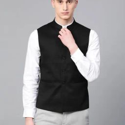 ManQ Black Sleeveless Waistcoat-image-57