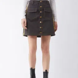 Miss Chase Grey Printed Shift Skirt-image-58