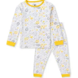 Cub McPaws Kids White & Yellow Cotton Printed Full Sleeves T-Shirt Set-image-44