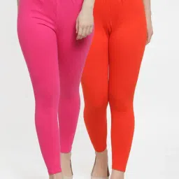 Gracit Pink & Orange Mid Rise Leggings - Pack Of 2-image-64