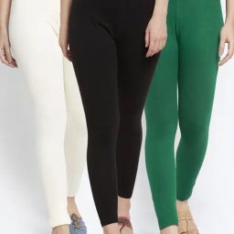 Gracit Black & Green Mid Rise Leggings - Pack Of 3-image-67