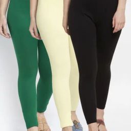Gracit Black & Green Mid Rise Leggings - Pack Of 3-image-84