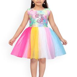 Aarika Girls Multicoloured Unicorn Printed Fit and Flare Dress-2