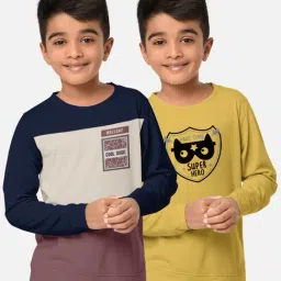 HELLCAT Navy & Yellow Printed Full Sleeves T-Shirt (Pack Of 2)-picture-47