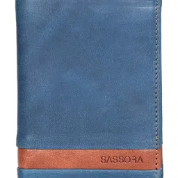 SASSORA Izan Navy & Tan Small Leather Bi-Fold Notecase for Men image 1