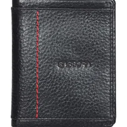 SASSORA Unlit Black & Red Small Leather Bi-Fold Notecase for Men image 1