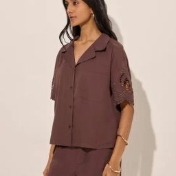 LOV by Westside Brown Cut-Out Detailed Cotton Shirt-image-106