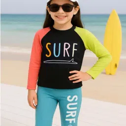 Bubble Berry Girls Black Color Block Swimsuit-picture-1