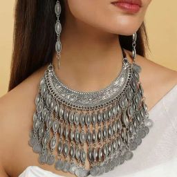 Teejh Rivaaz Silver Oxidised Necklace Set-39