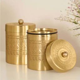 Peepul Tree Gold Brass Storage Jar With Lid - Set of 2-29