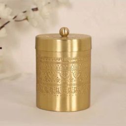 Peepul Tree Gold Brass Medium Handcrafted Jar With Lid-42
