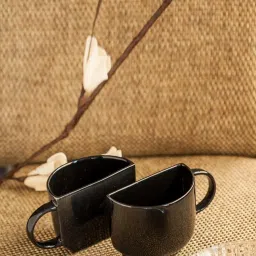ExclusiveLane Unique Half Ceramic Cups Set In Black image 1