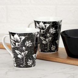 Clay Craft Black & White Ceramic Milk Mug (0.35 L) with Snack Bowl (0.45 L) - Set of 2 image 1