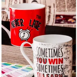 Goodhomes White & Red Bone China Coffee Mugs (350 ml) - Set of 2 image 1