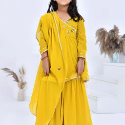 Bannhi Girls Geometric Embroidered Sequinned Georgette Kurta with Palazzos-picture-5