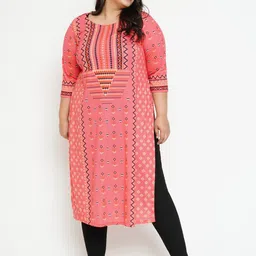 Amydus Plus Size Women Pink & Black Printed Kurta-image-90