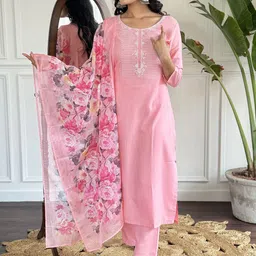 SHOPONBIT Ethnic Motifs Embroidered Straight Kurta With Trousers And Dupatta-picture-56