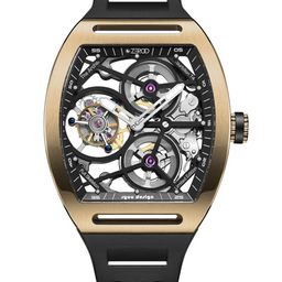 ZEROO Unisex Skeleton Dial & Leather Bracelet Style Straps Analogue Watch ZT004GBK-5