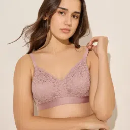 Wunderlove by Westside Dusty Mauve Floral Lace Design Padded Bra-image-18