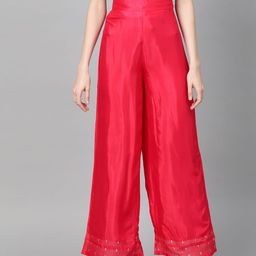 W Women Magenta Solid Flared Palazzos-6