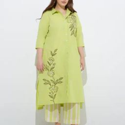 Diza by Westside Lime Botanical Design A-Line Cotton Kurta-picture-21