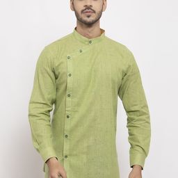 KLOTTHE Men Green Woven Design Kurta-image-7