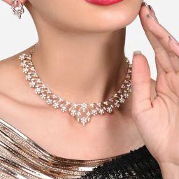 Zaveri Pearls Rose Gold Dazzling Cubic Zirconia Brass Necklace & Earring Set-ZPFK15984-image-62