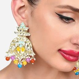 Zaveri Pearls Multicolor Stones Beads Statement Dazzling Kundan Dangle Earrings-ZPFK15994-18