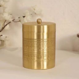 Peepul Tree Gold Brass Handcrafted Jar With Lid-20