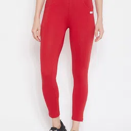 Clovia Women Red Solid Snug-Fit Cotton Tights-image-83