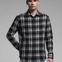 Jack & Jones Black Cotton Loose Fit Checks Shirt-image-90