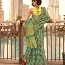 Vardha Mint Green Printed Saree With Unstitched Blouse-image-13