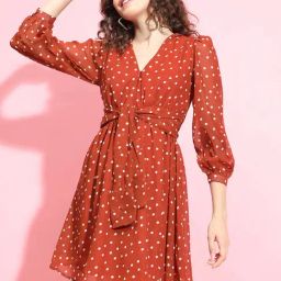 Oxolloxo Brown & White Printed A Line Dress-picture-17