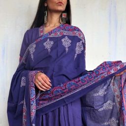 Chidiyaa Purple Pure Cotton Block Printed Ajooni Dupatta image 2