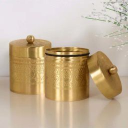 Peepul Tree Gold Brass Storage Jar With Lid - Set of 2-42